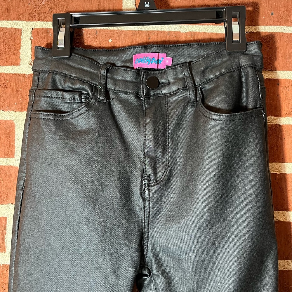 Edikted Luna Faux Leather Flare Jeans. Medium - Picture 3 of 6